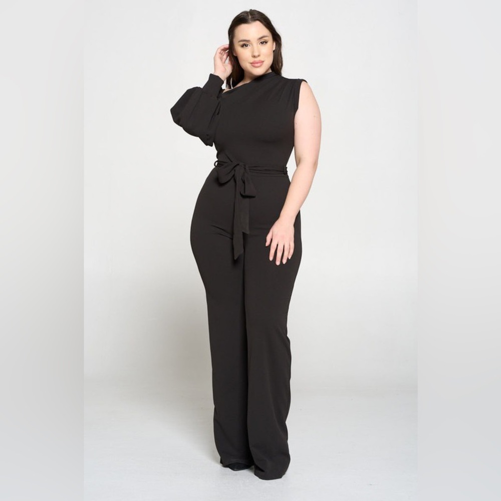Plus Size Meet Me At The Bar Womens Jumpsuit One Shoulder